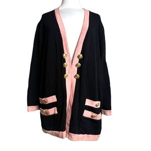 St. John Santana knit cardigan pink black gold button